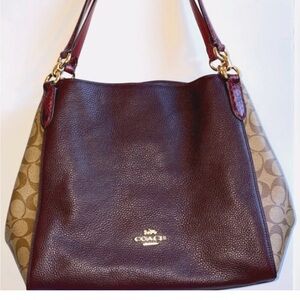 Coach Maroon Leather & Signature Canvas Shoulder Bag